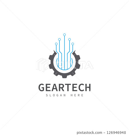 tech gear logo vector design template. technology logo template design vector  emblem  design concept  creative symbol  icon 126946948