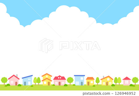 Blue sky, clouds, cumulonimbus, residential area, vector illustration, background material Blue sky, clouds, cumulonimbus, residential area, vector illustration, background material 126946952