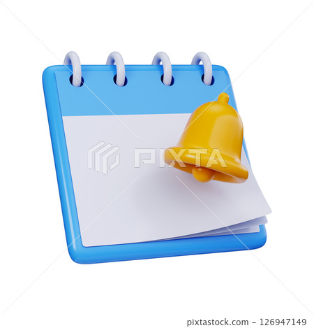 3D calendar symbol with yellow bell. Symbol for scheduling tasks, event notifications or alerts for appointments 3D calendar symbol with yellow bell. Symbol for scheduling tasks, event notifications or alerts for appointments 126947149