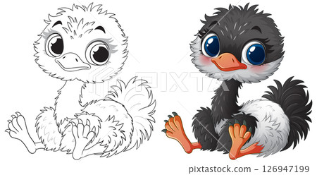 Adorable Baby Ostrich Illustration Duo Adorable Baby Ostrich Illustration Duo 126947199