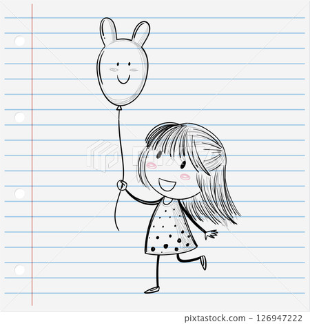 Joyful Girl with Balloon Sketch Joyful Girl with Balloon Sketch 126947222