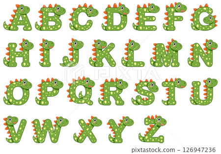 Dinosaur-Themed Alphabet Vector Illustration 126947236