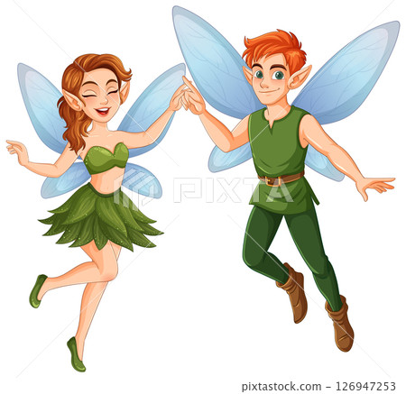 Charming Fairy Duo in Whimsical Dance 126947253