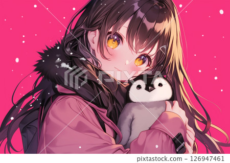 抱著小企鵝的女孩 126947461