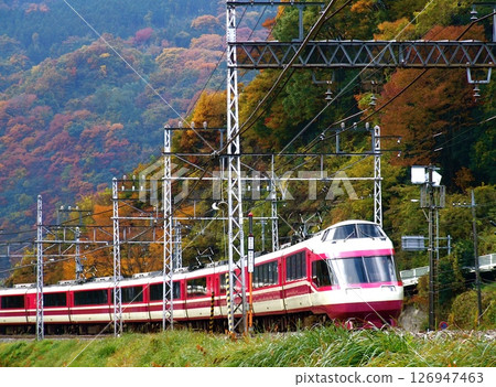 行駛在紅葉覆蓋的山腳下的浪漫車－舊款HiSE 126947463