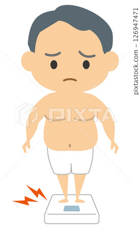 一名正在節食的男子騎著體重秤 126947471