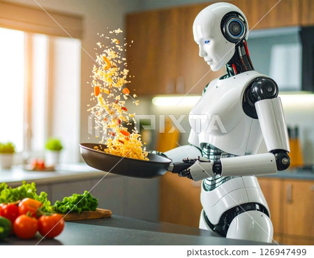 廚房裡做菜的烹飪機器人 126947499