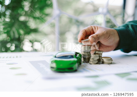 ESG strategies are driving business growth, boosting revenue and financial success by aligning economic goals with sustainable finance. growth, revenue, finance, economic, financial. green car 126947595
