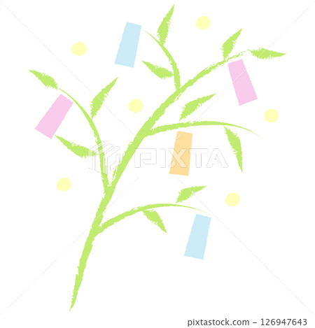 色彩鮮豔的七夕紙條插圖，看起來像是用畫筆畫的 126947643