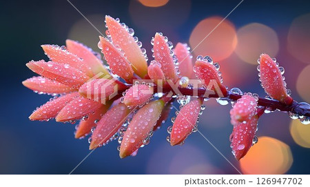 Jeweled botanicals, dew-kissed flower buds in macro, a symphony of light 126947702