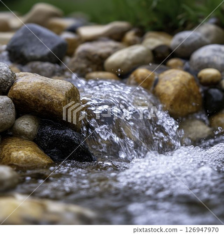 Gentle Flow of Water Over Colorful Stones in a Natural Stream Setting 126947970