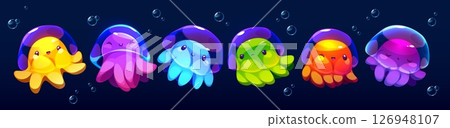 Colorful cartoon jellyfish collection 126948107
