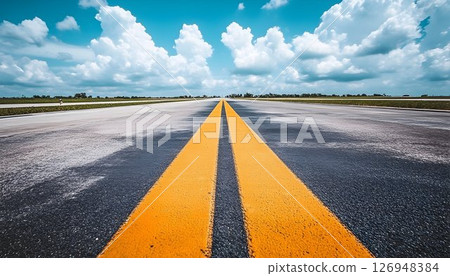 Endless Asphalt, Yellow Line Highway Under a Cloudy Sky Perspective 126948384