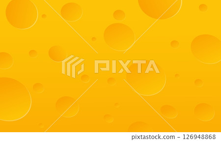 Texture yellow milk cheese with air bubble holes. Dairy product. Milk natural food. Gourmet cheddar pattern. Cheesy wallpaper. Meal cooking or eating. Culinary appetizer. Vector background 126948868