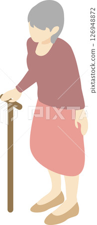 等距人男性老年人步行拐杖福利護理簡單鳥瞰圖插圖素材 126948872