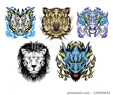 set of wild animal head sticker illustrations. Perfect for tattoos, stickers, icons, logos, hats, clothes, websites, posters set of wild animal head sticker illustrations. Perfect for tattoos, stickers, icons, logos, hats, clothes, websites, posters 126949044