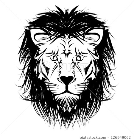 Illustration of tribal lion head mascot sticker. Perfect for tattoos, stickers, hats, clothes, logos, icons Illustration of tribal lion head mascot sticker. Perfect for tattoos, stickers, hats, clothes, logos, icons 126949062