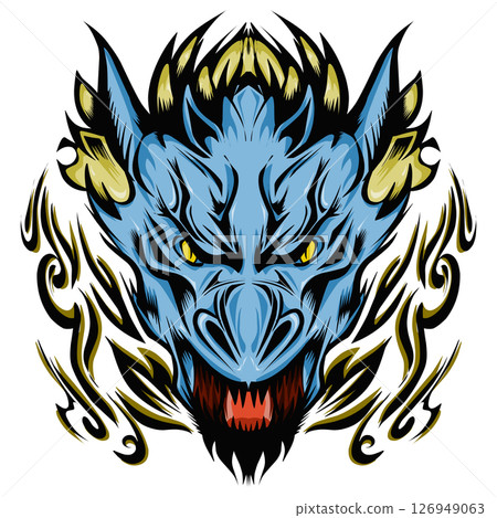 Tribal head mascot dragon sticker illustration. Perfect for tattoos, stickers, hats, clothes, logos, icons Tribal head mascot dragon sticker illustration. Perfect for tattoos, stickers, hats, clothes, logos, icons 126949063