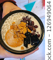 Close-Up of a Taiwanese Dessert Bowl with Tapioca Pearls and Red Beans 126949064