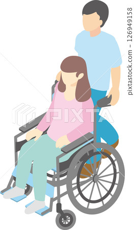 Isometric bird's-eye view people male female wheelchair care welfare caregiver welfare medical illustration 126949158