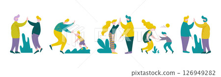 People Character Give High Five Hand Gesture Vector Set 126949282
