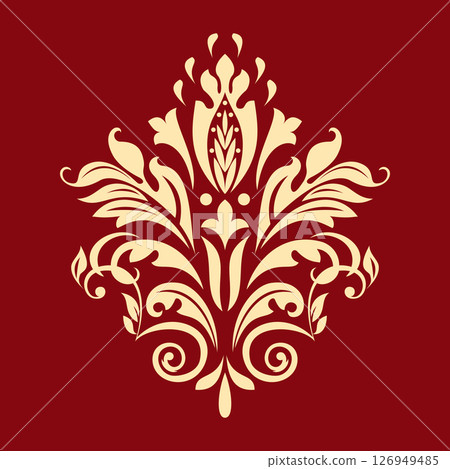 Damask graphic ornament. Floral design element. Golden and red vector pattern Damask graphic ornament. Floral design element. Golden and red vector pattern 126949485