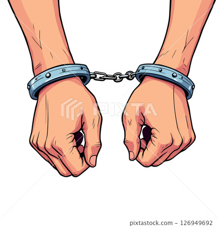 Vsai hands in metal handcuffs symbolizing confinement 126949692