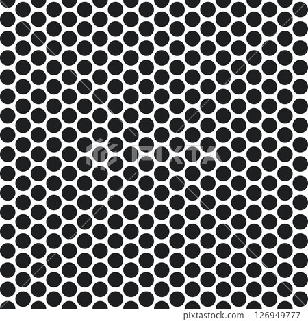 Metal micro mesh seamless pattern. Iron plate with round holes. Perforated metal texture. Dotted seamless pattern. Peg board sheet. Speaker screen grid background. Vector design illustration 126949777
