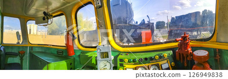 Inside a classic vintage retro train steam locomotive in Belarus. 126949838