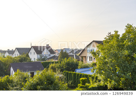 Brest Belarus colorful village streets with wooden huts brick houses . 126949839