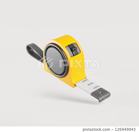 3d tape measure icon render. Construction tool for measuring length or distance. Yellow plastic diy instrument with scale for carpentry or renovation work isolated on white background. 3D illustration 3d tape measure icon render. Construction tool for measuring length or distance. Yellow plastic diy instrument with scale for carpentry or renovation work isolated on white background. 3D illustration 126949943