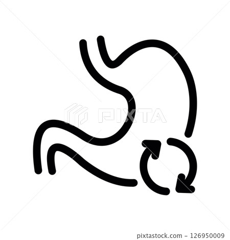 Human stomach outline with circulating arrows, symbolizing digestion Human stomach outline with circulating arrows, symbolizing digestion 126950009