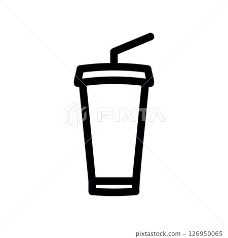 Simple outline icon of a disposable drink cup with a straw 126950065