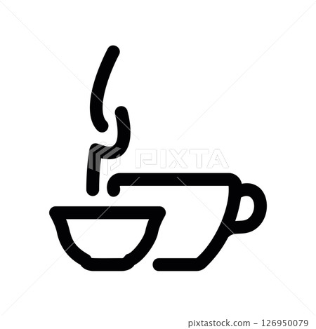 Outline Icon of a Steaming Coffee Cup and Saucer Set Design 126950079