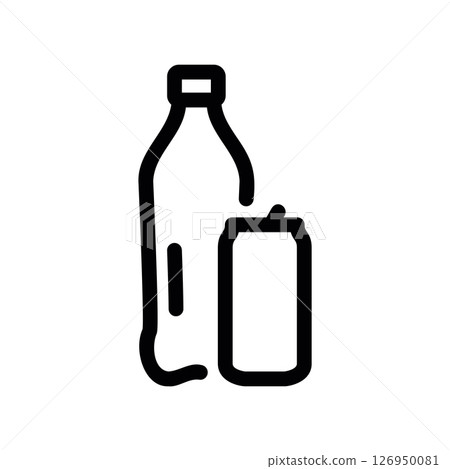 Outline Icon Set of a Beverage Bottle and Smaller Can or Cup 126950081