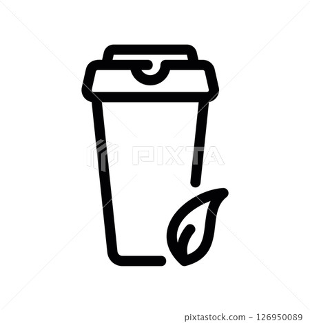 Takeaway Tea Cup with Lid and a Single Leaf Symbol Design Takeaway Tea Cup with Lid and a Single Leaf Symbol Design 126950089