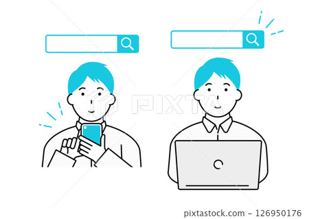 一名男子在智慧型手機或電腦上搜尋的插圖 126950176