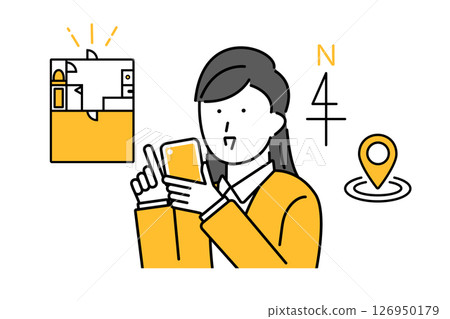 Illustration of a woman searching for a rental property using a smartphone Illustration of a woman searching for a rental property using a smartphone 126950179
