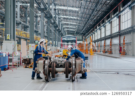 train engineer working check inspecting railway track at Train station, advance engineering train engineer working check inspecting railway track at Train station, advance engineering 126950317