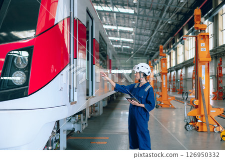 Train engineer working check inspecting railway track at Train station, advance engineering 126950332