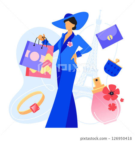 Shopping in France - colorful flat design style illustration 126950418