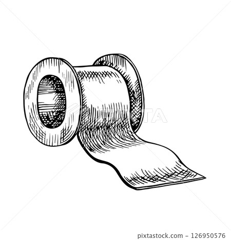 A set of medical patches. Vector black and white hand-drawn graphics. For packaging, posters, instructions, symbols and signs. For first aid, first aid kits, banners and flyers. 126950576