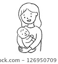母親抱著嬰兒的線條畫插圖 126950709