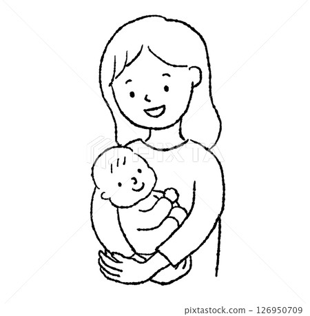 母親抱著嬰兒的線條畫插圖 126950709