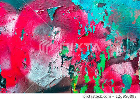 Textured Abstract Paint Layers in Vibrant Pink, Blue, Green for Modern Y2K Art 126950892