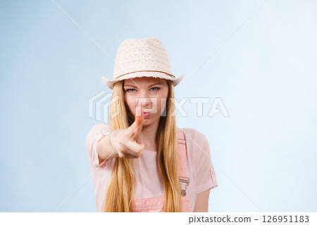 Funny angry teenage woman Funny angry teenage woman 126951183