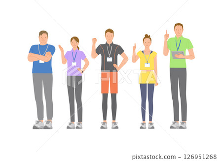 健身房年輕精力充沛的男女員工套裝：微笑姿勢變化01 126951268