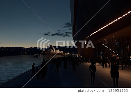 Sydney Opera House Illumination at Night with Spectators Gathering Nearby 126951363