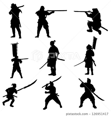 足輕士兵剪影集（戰國時代，各種戰鬥姿勢） 126951417