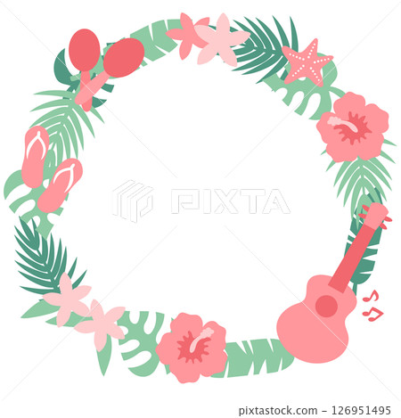 熱帶和夏威夷插圖圓形框架 126951495
